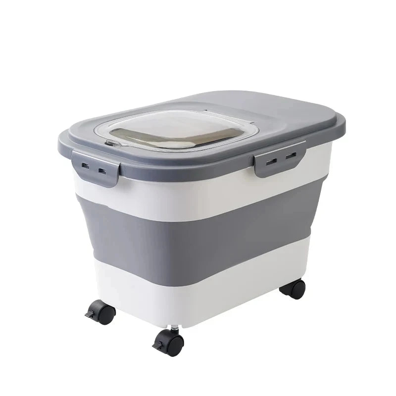 Folding Pet Food Storage Container – Airtight with Wheels