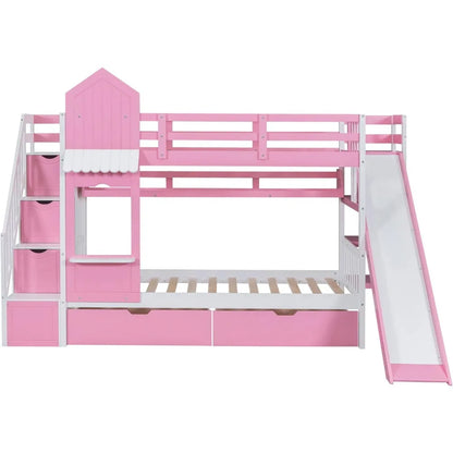 Twin Over Twin Bunk Bed – Storage, Slide &amp; Stairs