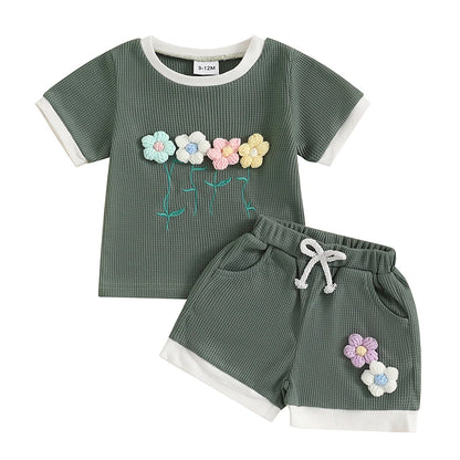 Toddler Girl Floral Set – Summer Top &amp; Shorts