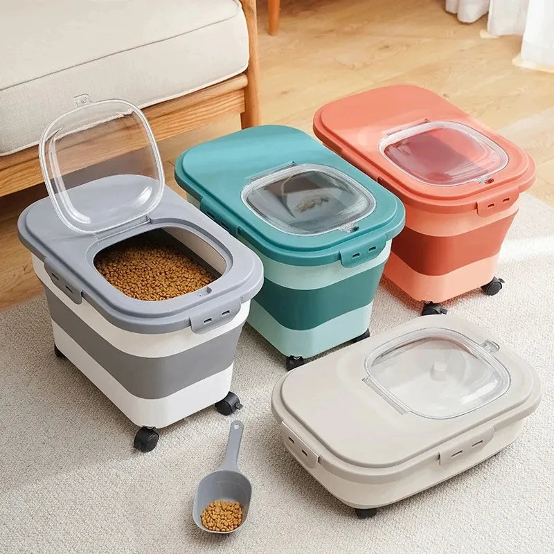 Folding Pet Food Storage Container – Airtight with Wheels