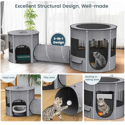 3-in-1 Foldable Pet Playpen – Tunnel &amp; Tent Combo