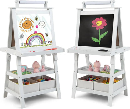 3-in-1 Kids Art Easel – Chalkboard, Whiteboard &amp; Paper