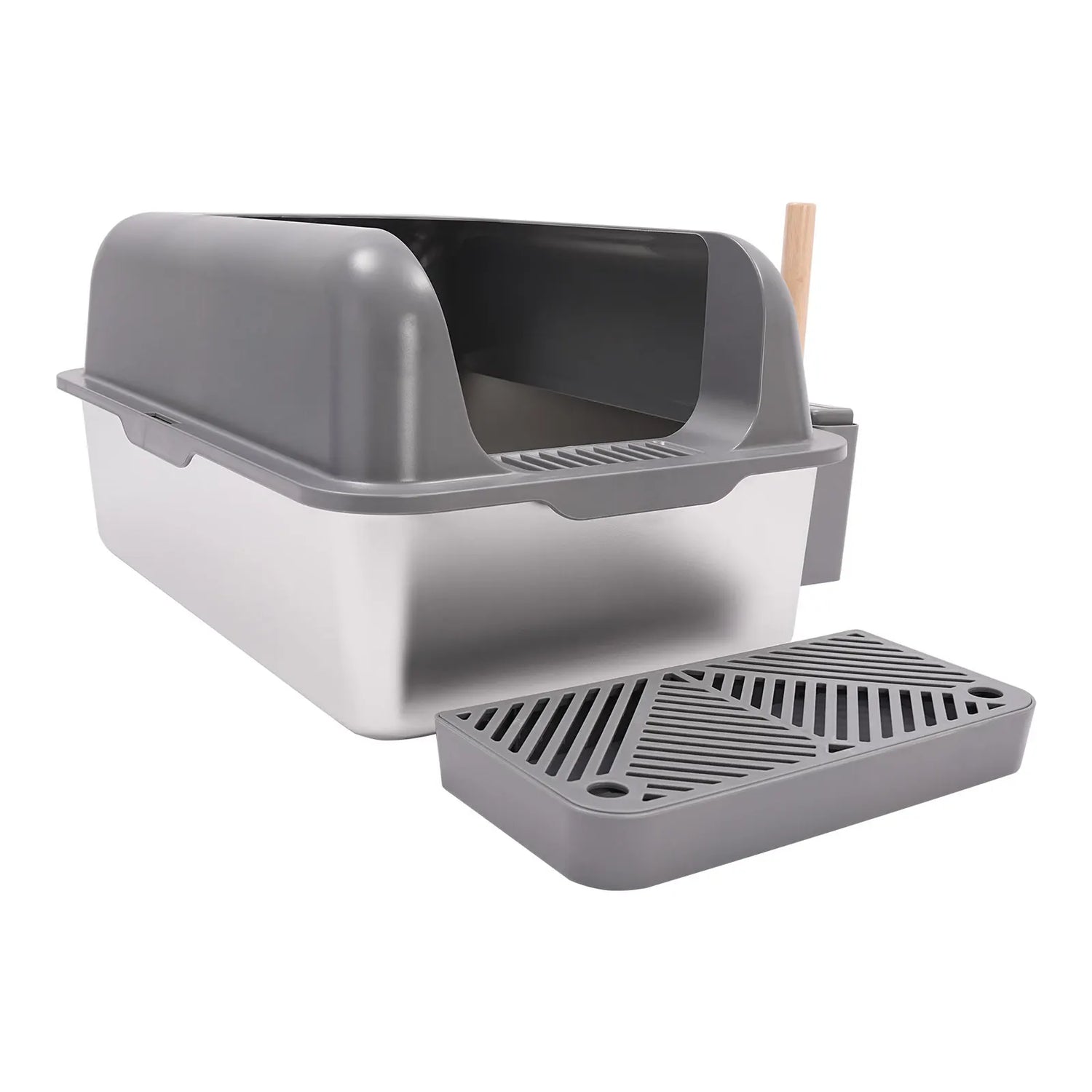 Large Semi-Open Cat Litter Box – Stainless Steel Inside