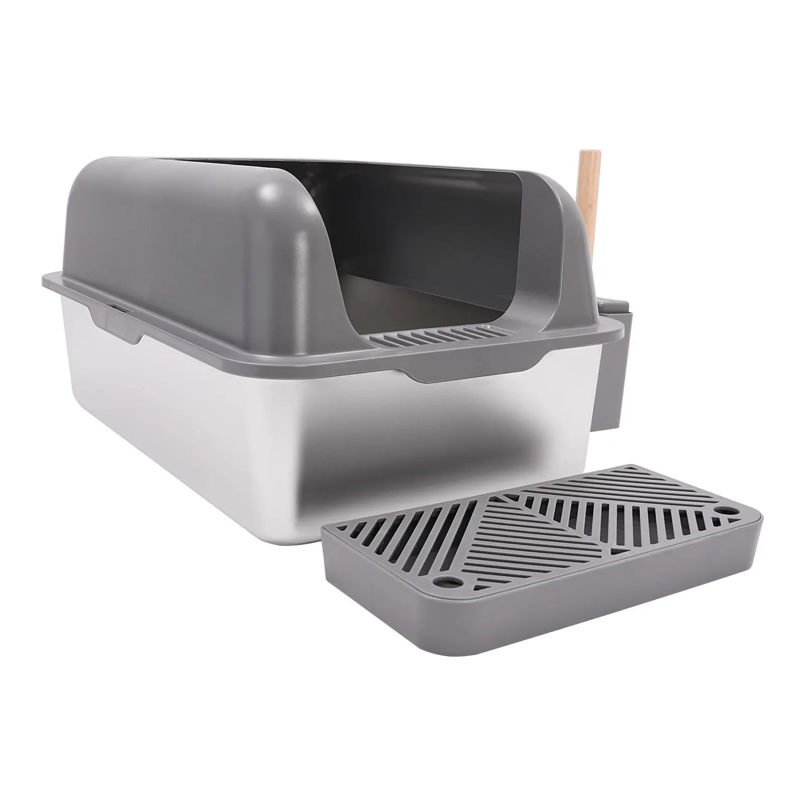 Large Semi-Open Cat Litter Box – Stainless Steel Inside