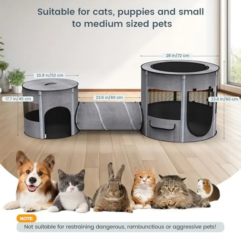 3-in-1 Foldable Pet Playpen – Tunnel &amp; Tent Combo