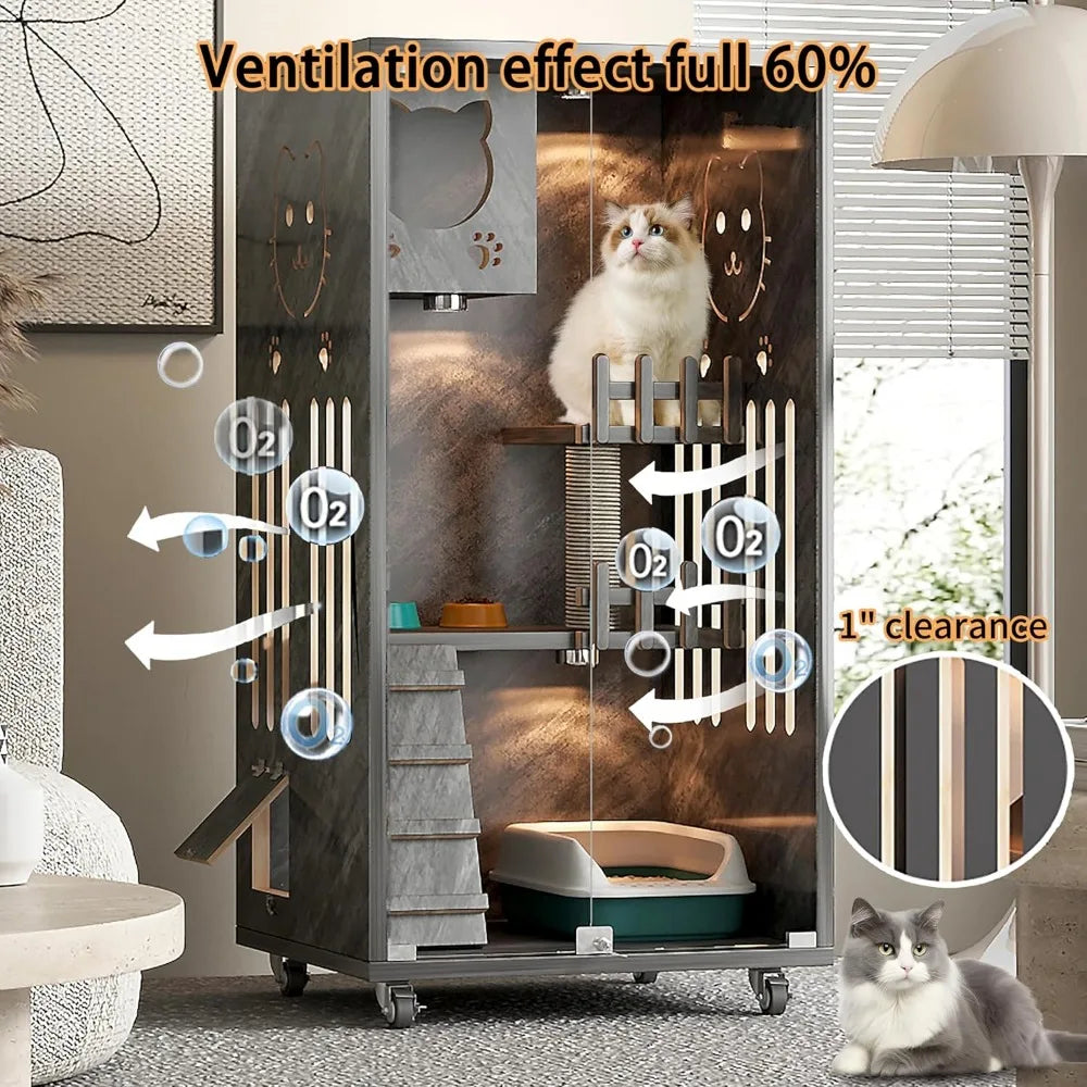 Wooden Cat House – Spacious with Scratcher &amp; Wheels