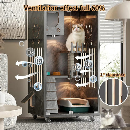 Wooden Cat House – Spacious with Scratcher &amp; Wheels