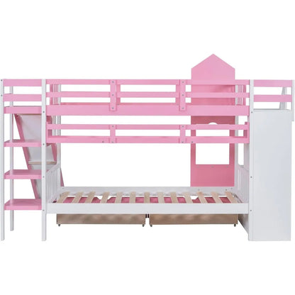 Twin Over Twin Bunk Bed – Storage, Slide &amp; Stairs