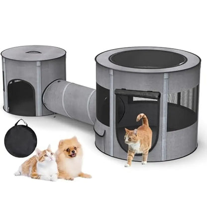 3-in-1 Foldable Pet Playpen – Tunnel &amp; Tent Combo