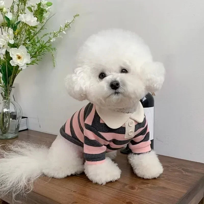 Striped Dog Polo Shirt – Soft Summer Outfit for Puppies