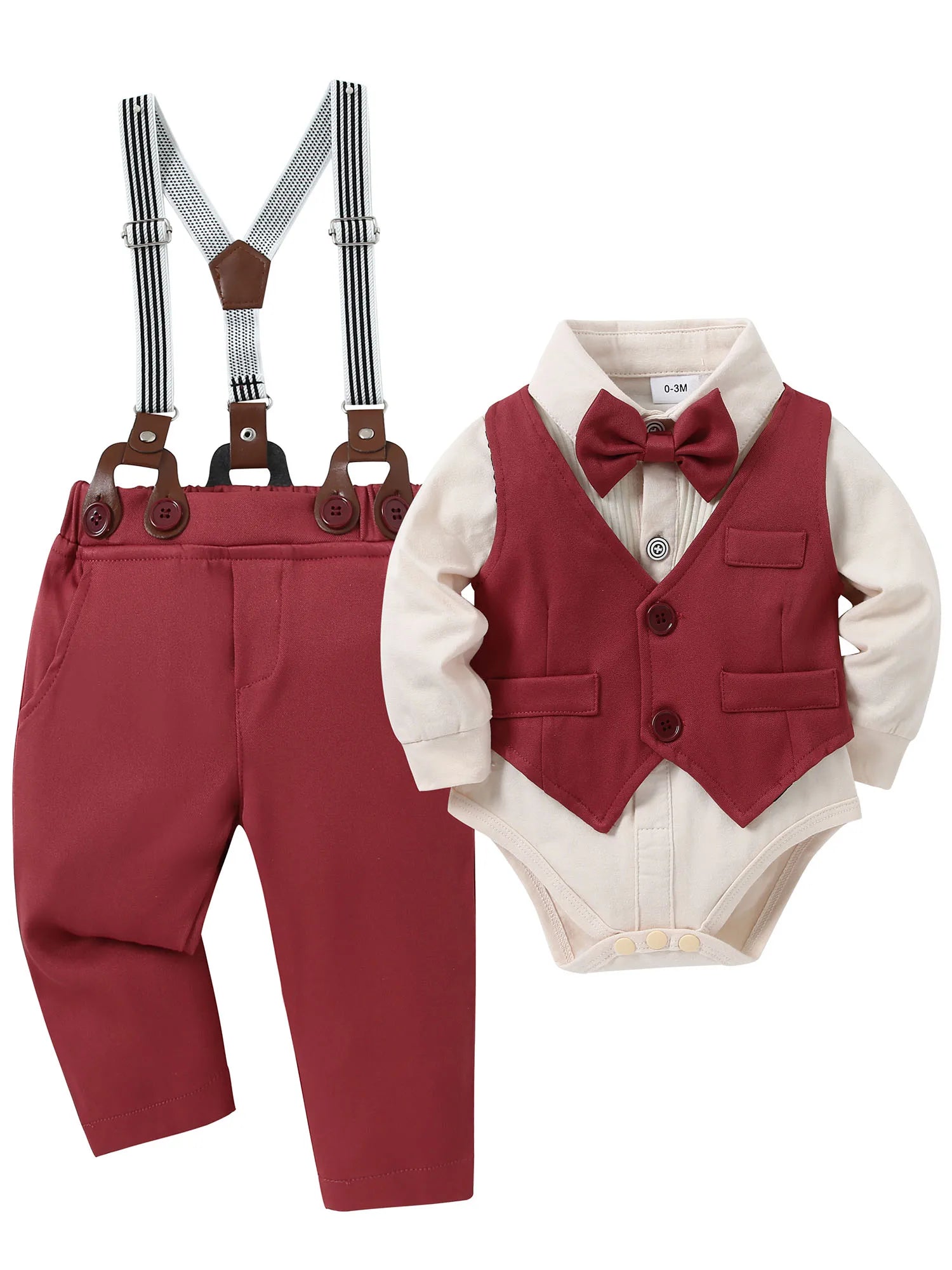 Baby Boy Formal Outfit – Shirt, Vest, Pants &amp; Bowtie