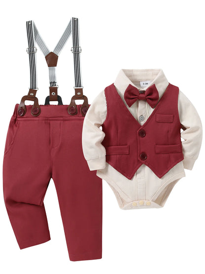 Baby Boy Formal Outfit – Shirt, Vest, Pants &amp; Bowtie