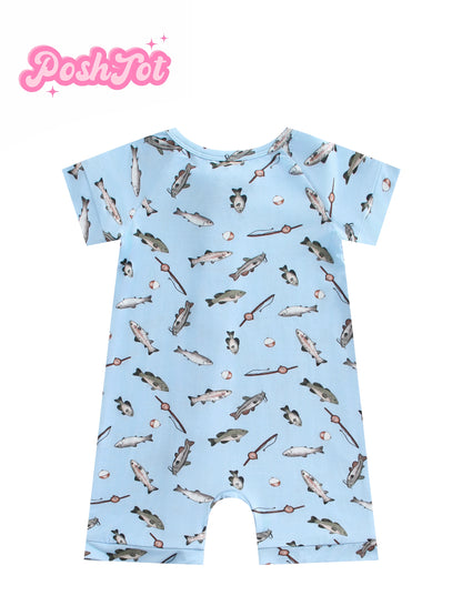 Bamboo Baby Romper – Fish Print &amp; Two-Way Zipper