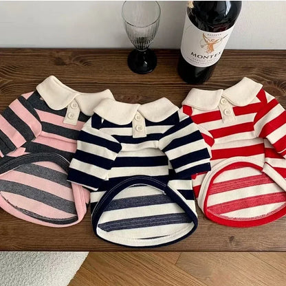 Striped Dog Polo Shirt – Soft Summer Outfit for Puppies