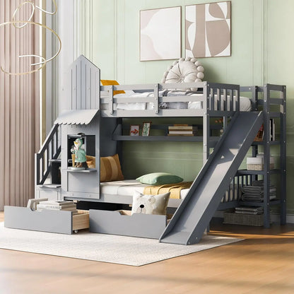 Twin Over Twin Bunk Bed – Storage, Slide &amp; Stairs