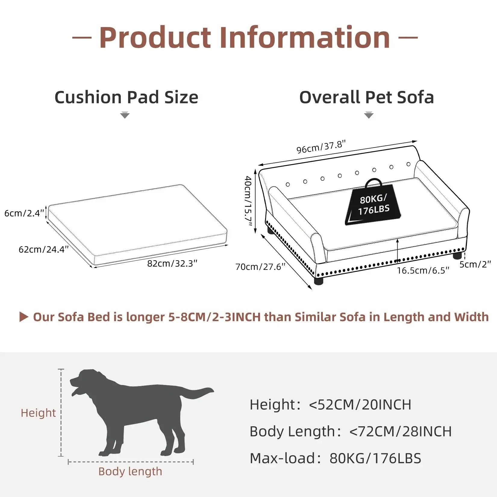 Luxury Raised Sofa for Dogs – Microfiber Leather and Cushion