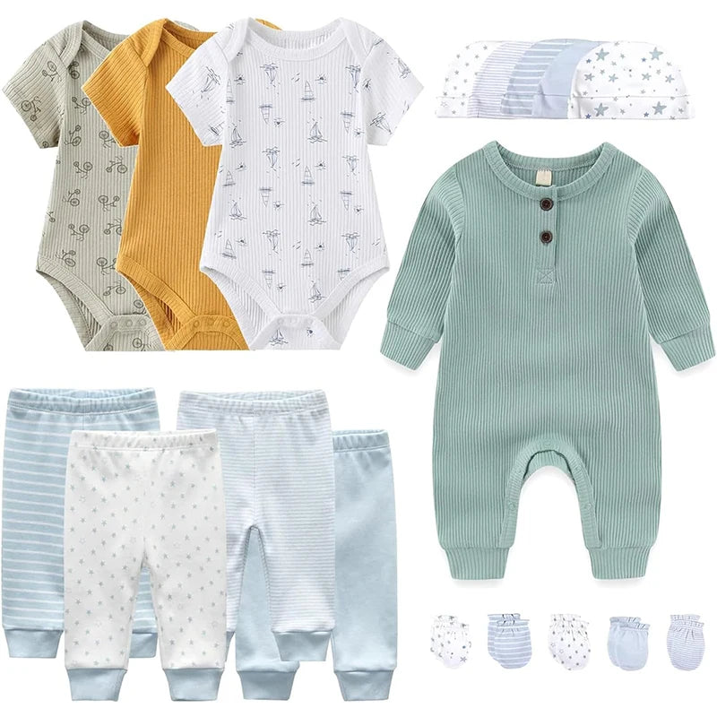 18-Piece Unisex Newborn Set – 100% Cotton Essentials