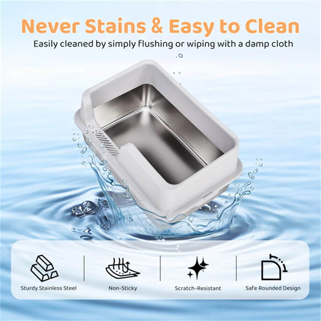 XL Stainless Steel Litter Box – High Sides &amp; Lid