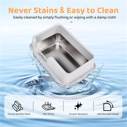 XL Stainless Steel Litter Box – High Sides &amp; Lid