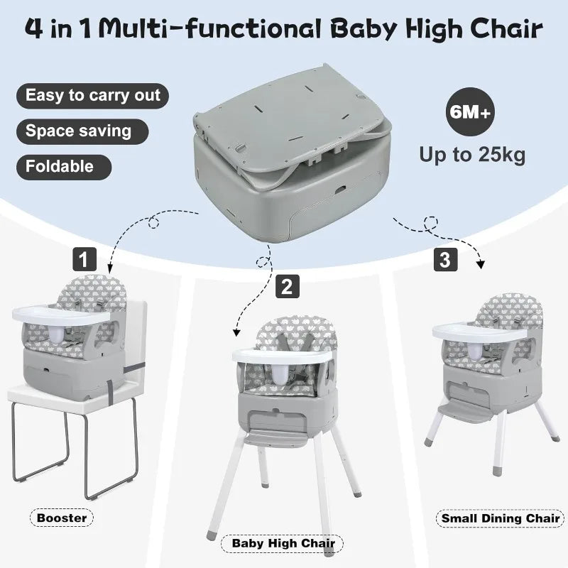 3-in-1 Portable High Chair – Baby &amp; Toddler, Foldable