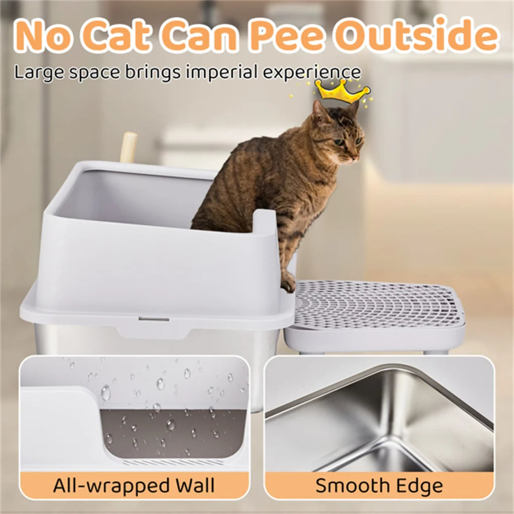 XL Stainless Steel Litter Box – High Sides &amp; Lid