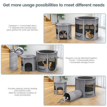3-in-1 Foldable Pet Playpen – Tunnel &amp; Tent Combo