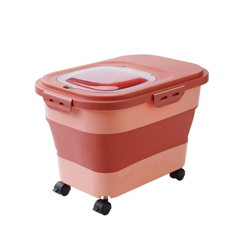 Folding Pet Food Storage Container – Airtight with Wheels