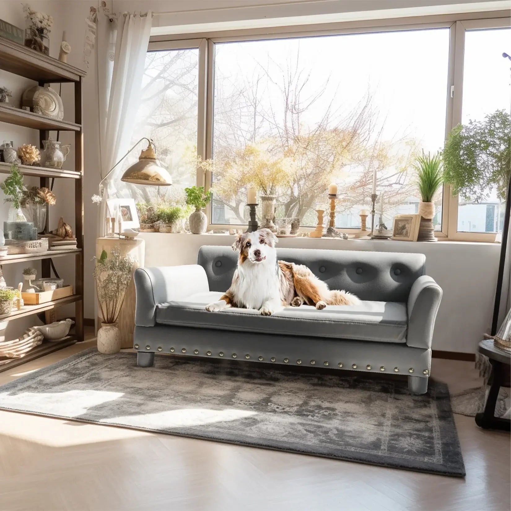 Luxury Raised Sofa for Dogs – Microfiber Leather and Cushion