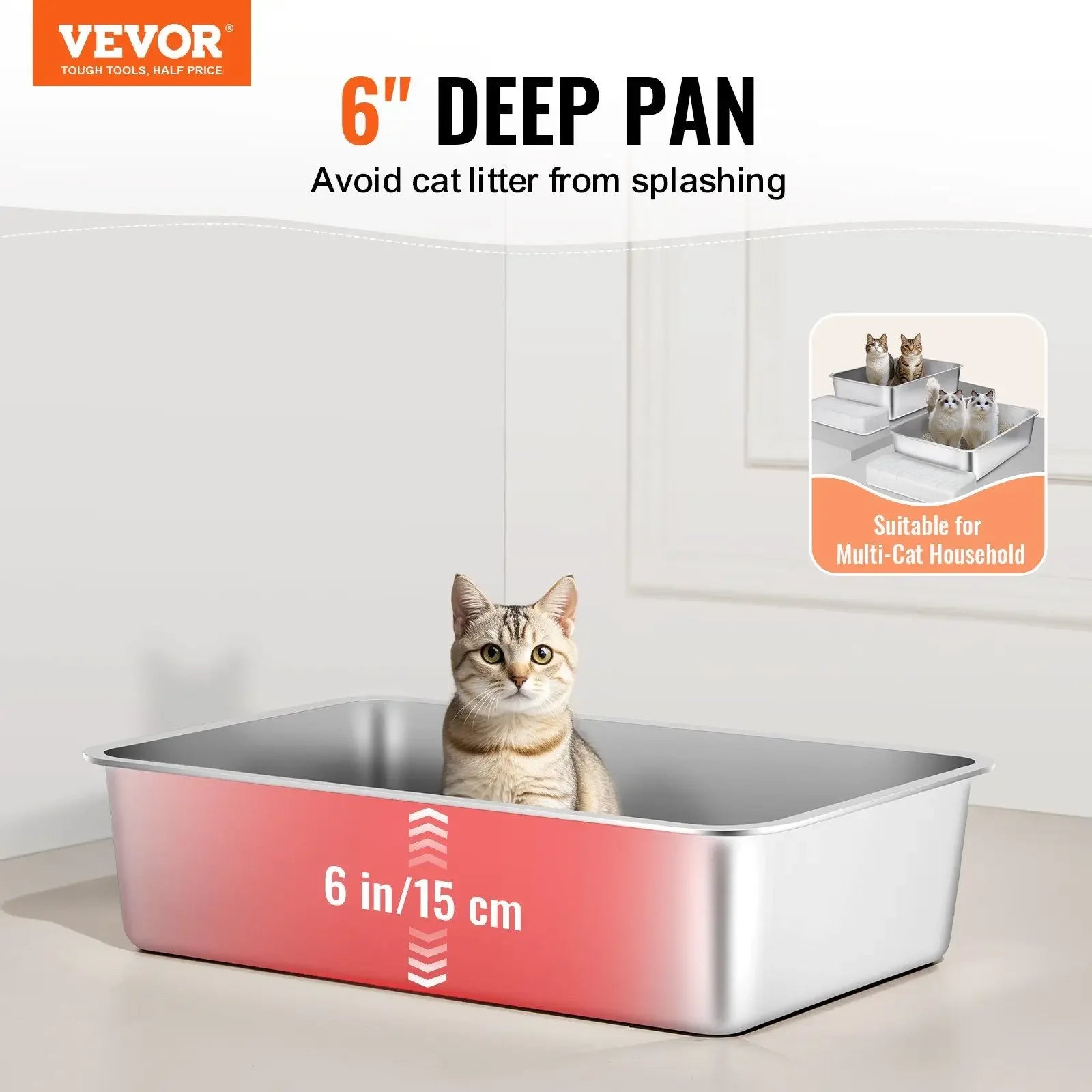 Caja de Arena XL Acero Inox – 2 Unid. para Gatos Grandes