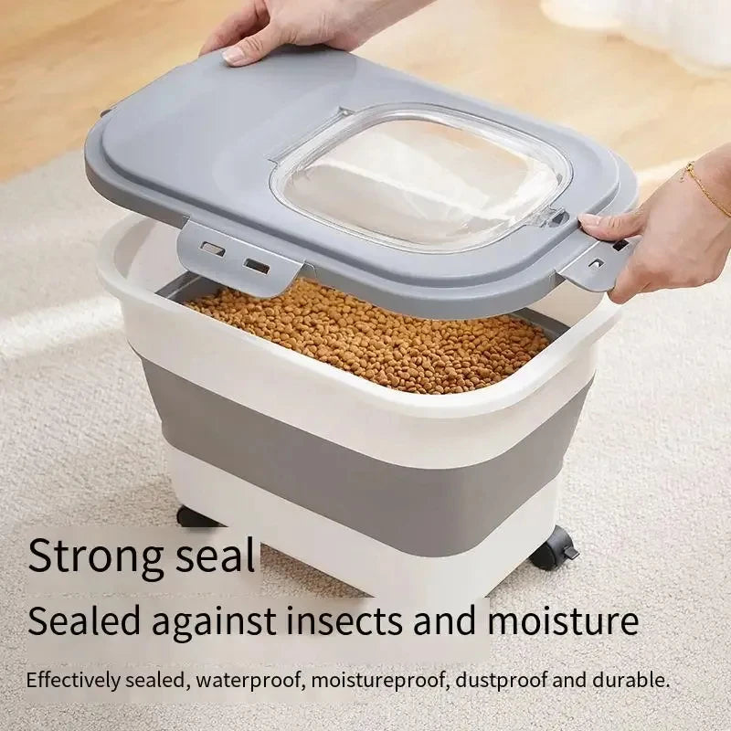 Folding Pet Food Storage Container – Airtight with Wheels
