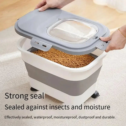 Folding Pet Food Storage Container – Airtight with Wheels