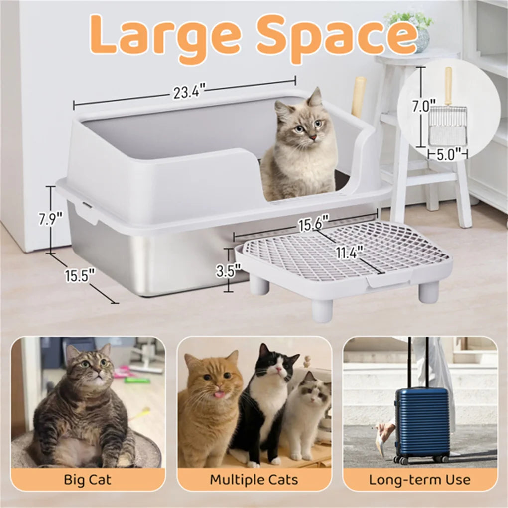 XL Stainless Steel Litter Box – High Sides &amp; Lid