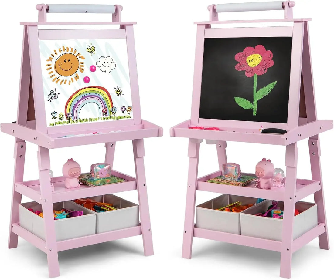 3-in-1 Kids Art Easel – Chalkboard, Whiteboard &amp; Paper