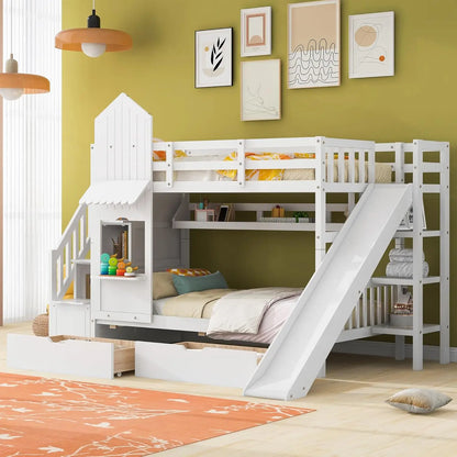 Twin Over Twin Bunk Bed – Storage, Slide &amp; Stairs