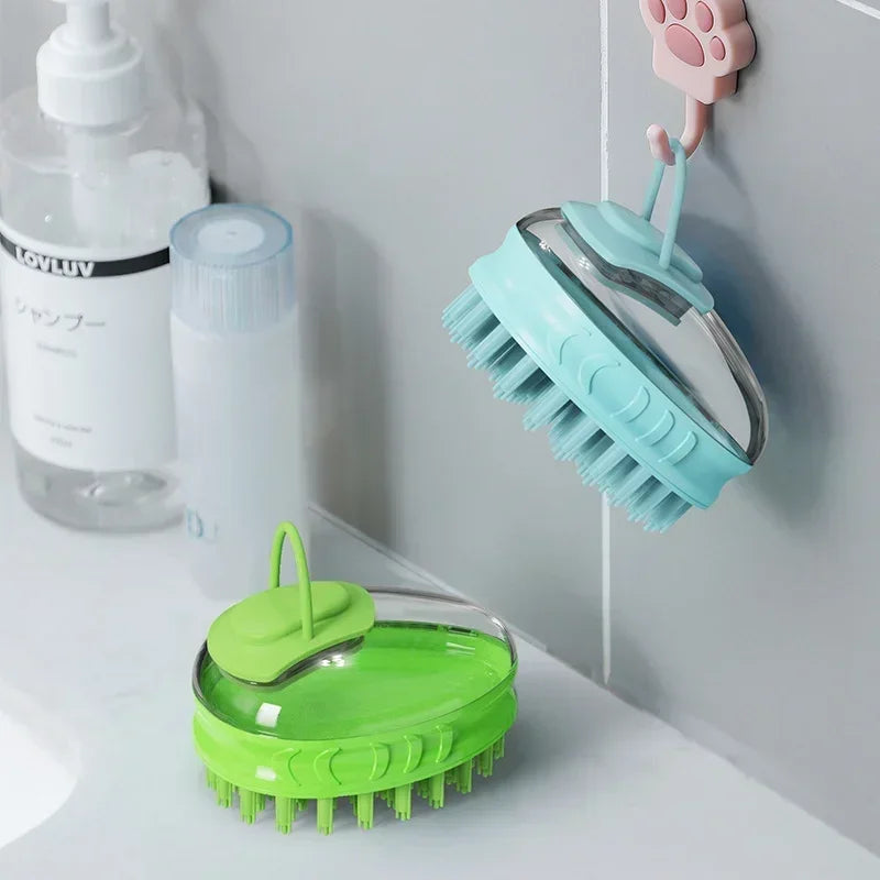 Dog Bath Brush – Silicone Grooming with Soap Dispenser