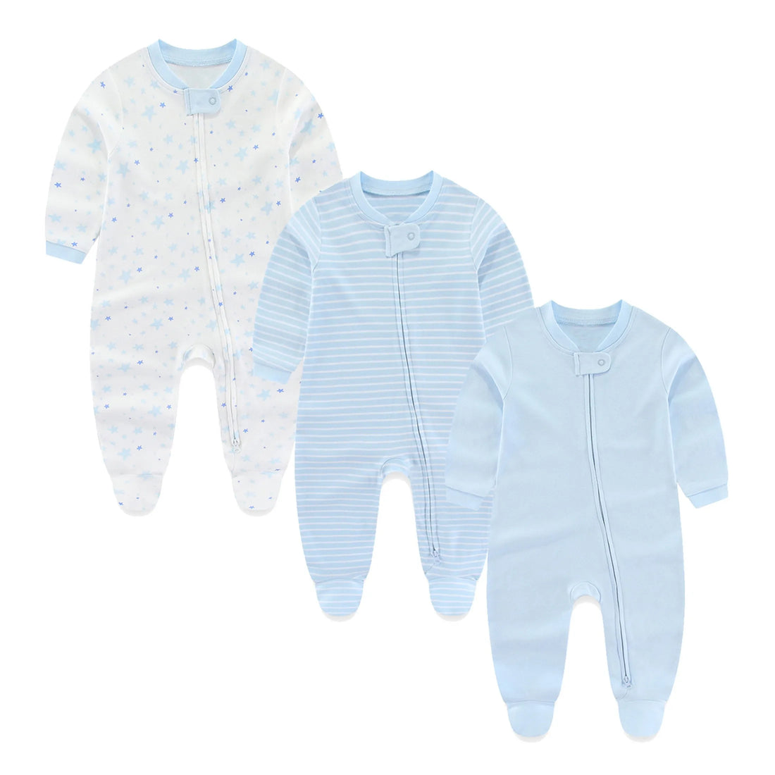 3-Pack Baby Rompers – Cotton Zippered Fall/Winter Set
