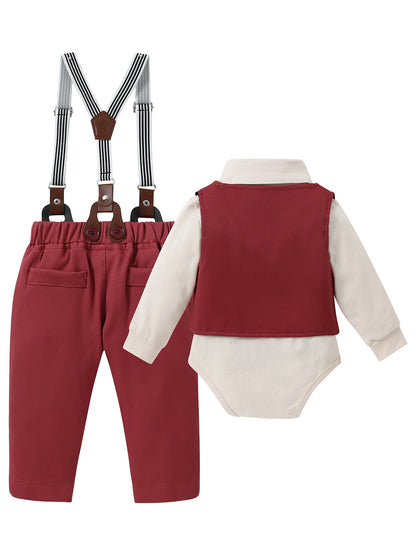 Baby Boy Formal Outfit – Shirt, Vest, Pants &amp; Bowtie