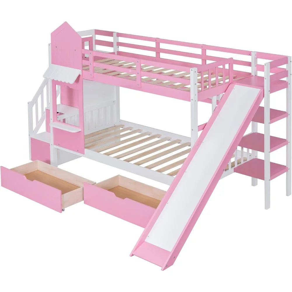 Twin Over Twin Bunk Bed – Storage, Slide &amp; Stairs