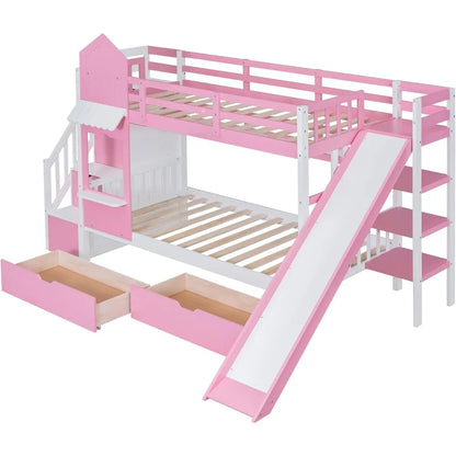 Twin Over Twin Bunk Bed – Storage, Slide &amp; Stairs