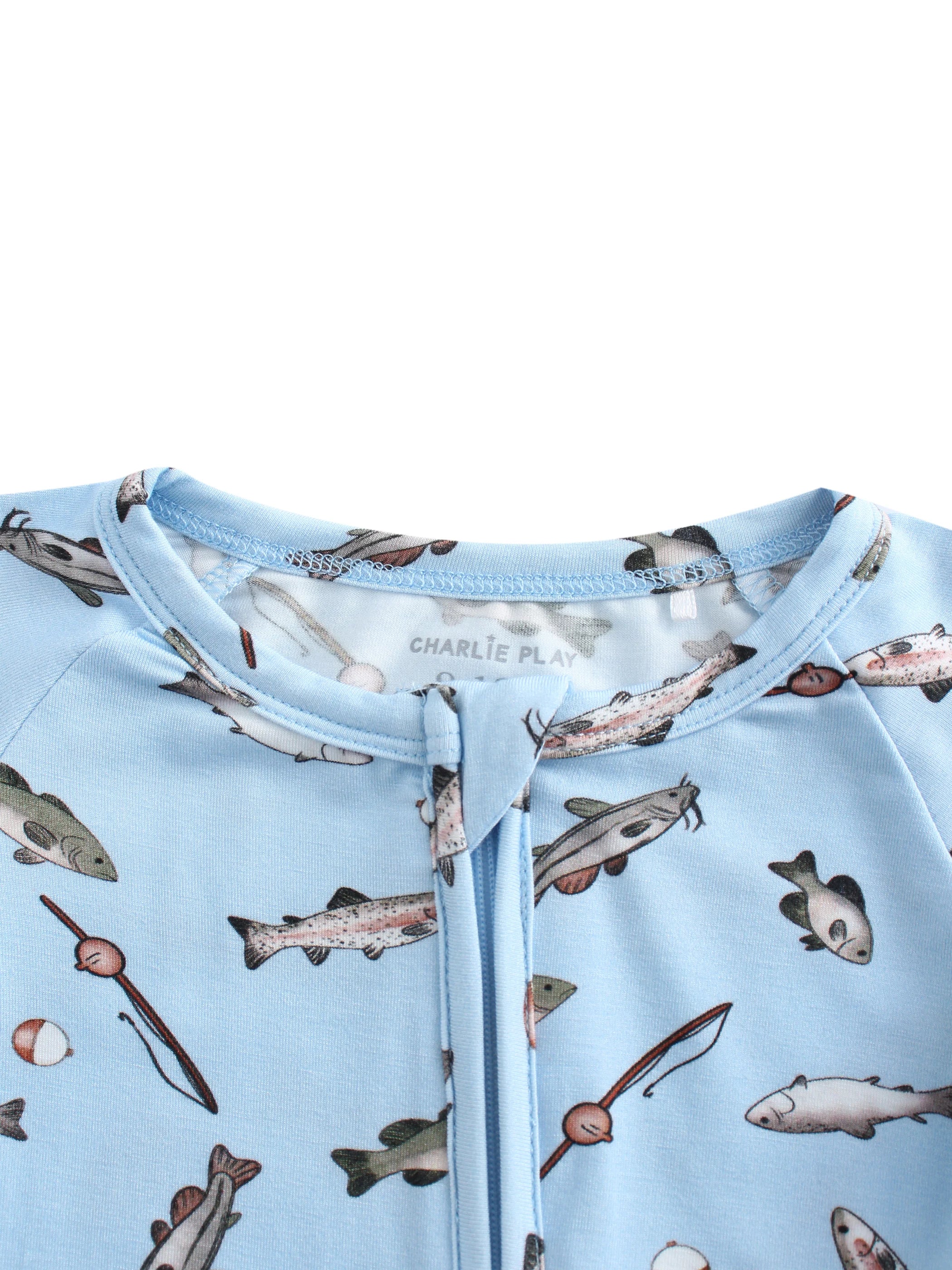 Bamboo Baby Romper – Fish Print &amp; Two-Way Zipper