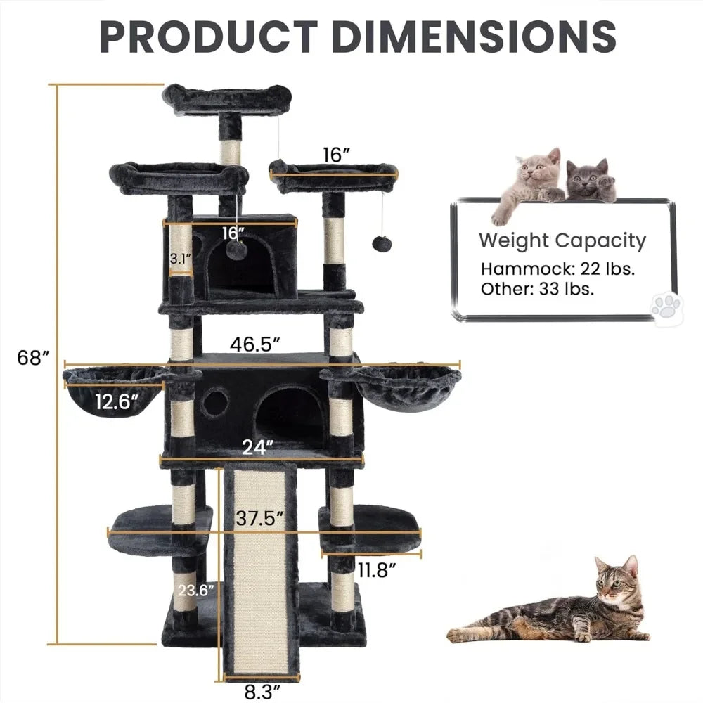Significant 68” Cat Tree – Multiple Levels