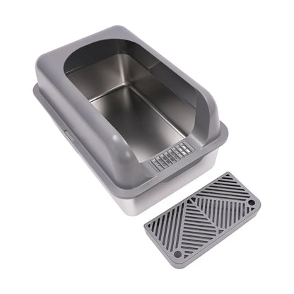 Large Semi-Open Cat Litter Box – Stainless Steel Inside
