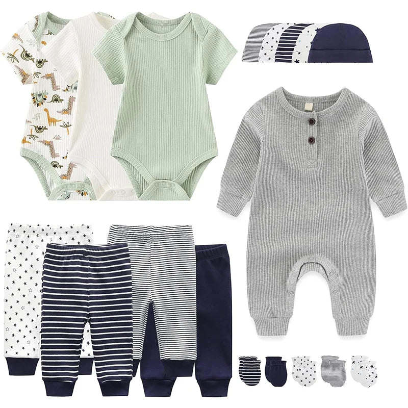 18-Piece Unisex Newborn Set – 100% Cotton Essentials