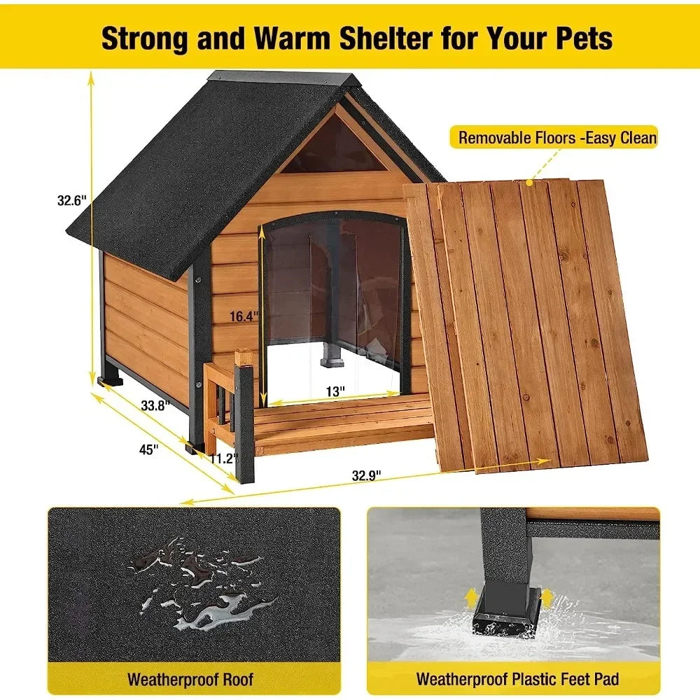 Waterproof Dog Kennel with Porch – Bite-Proof &amp; Elevated