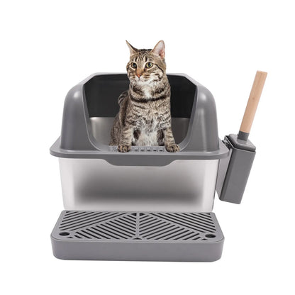 Large Semi-Open Cat Litter Box – Stainless Steel Inside