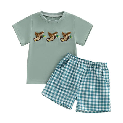 Baby Boy Summer Set – Animal Tee &amp; Plaid Shorts