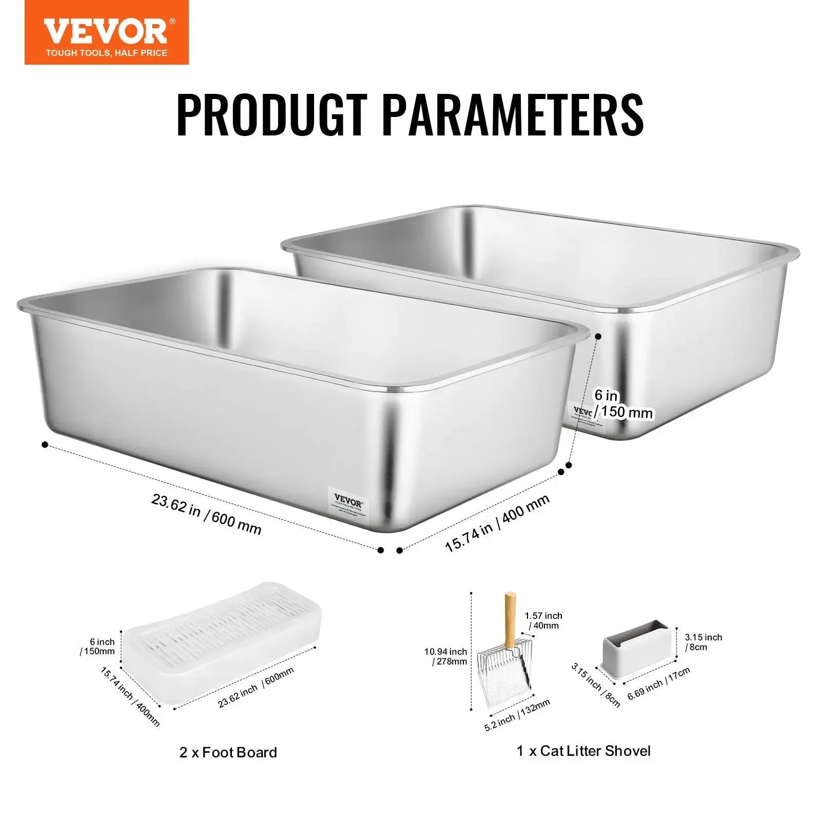 Caja de Arena XL Acero Inox – 2 Unid. para Gatos Grandes