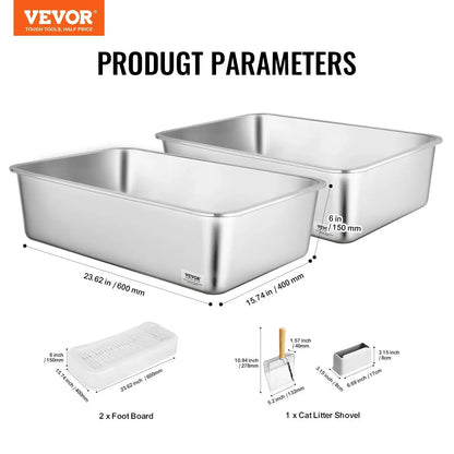 Caja de Arena XL Acero Inox – 2 Unid. para Gatos Grandes