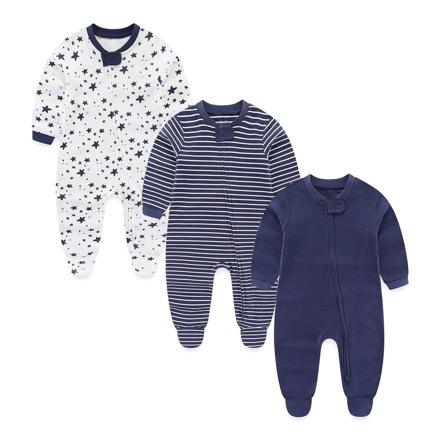 3-Pack Baby Rompers – Cotton Zippered Fall/Winter Set