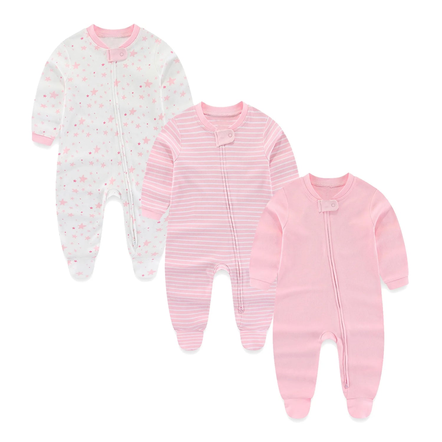 3-Pack Baby Rompers – Cotton Zippered Fall/Winter Set